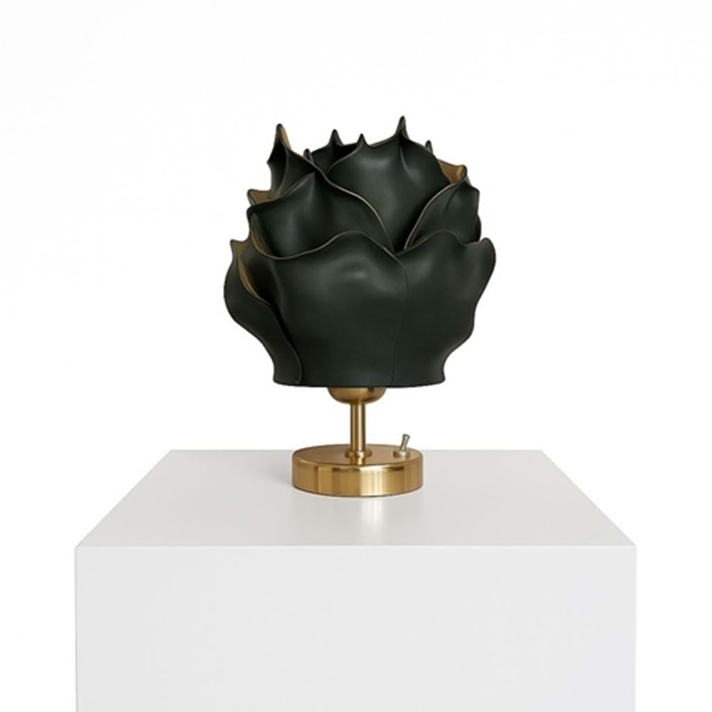 Yeşil Eva Gül Tasarım Kablosuz Masa Lambası - Gold