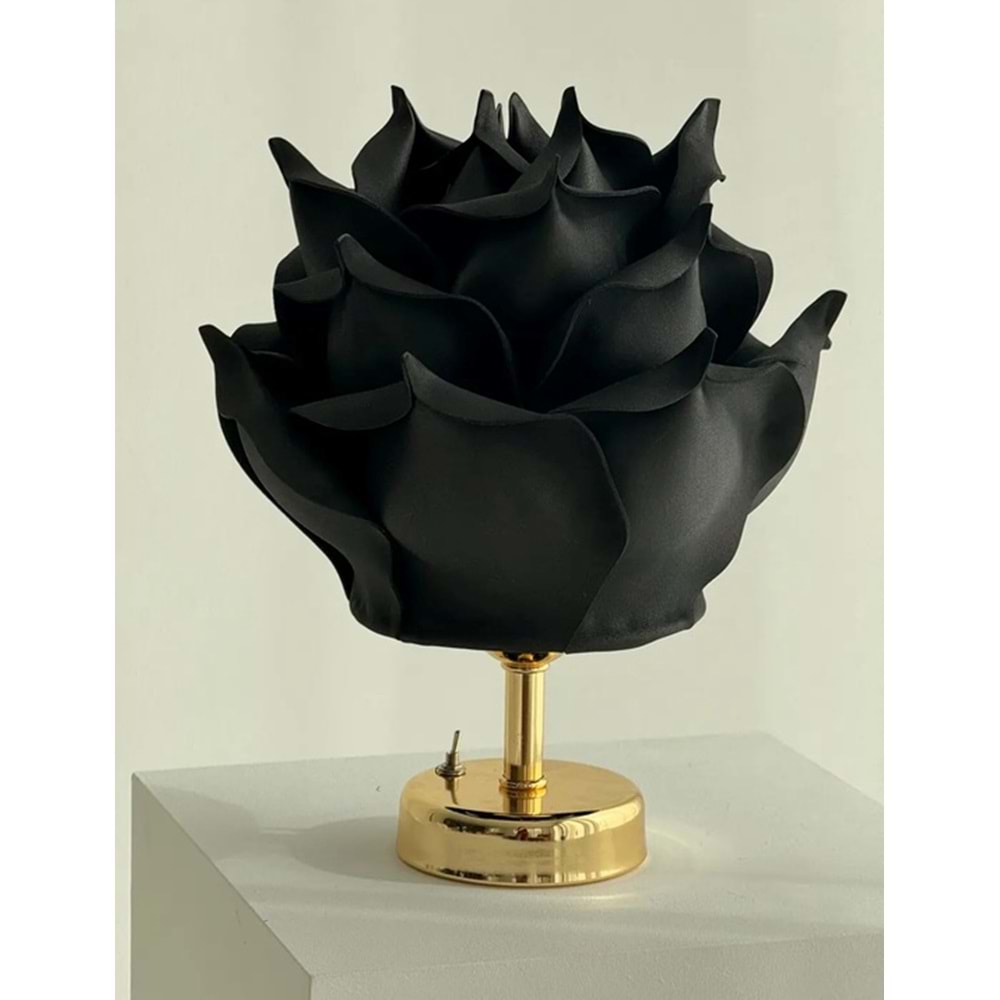 Siyah Eva Gül Tasarım Kablosuz Masa Lambası Gold