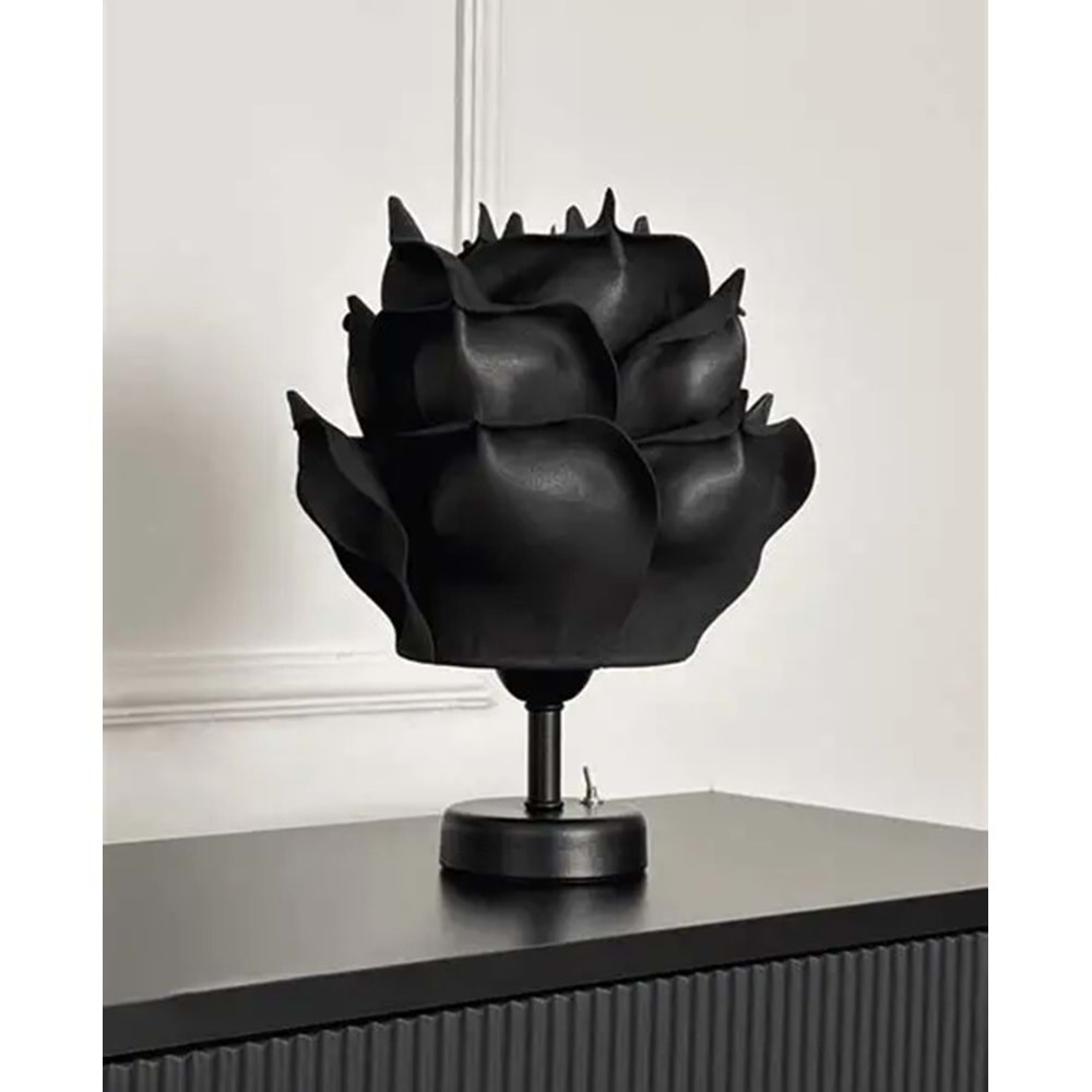 Siyah Eva Gül Tasarım Kablosuz Masa Lambası Mat