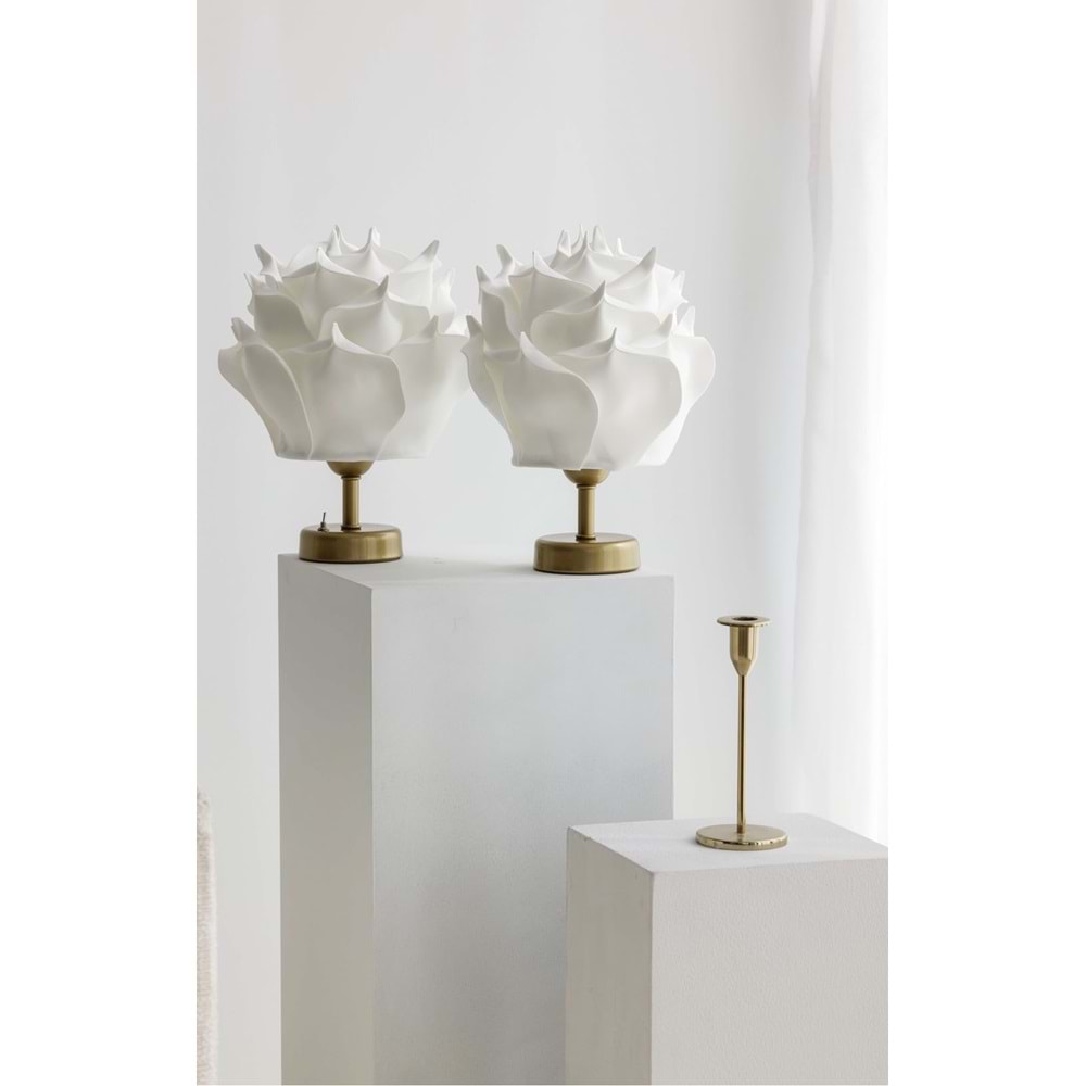 Beyaz Eva Gül Tasarım Kablosuz Masa Lambası -Rose Kap