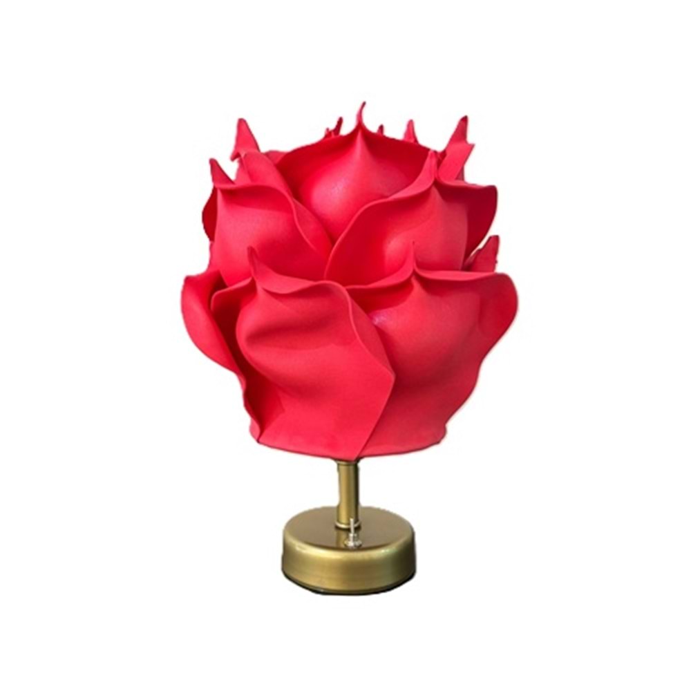 Kırmızı Eva Gül Tasarım Kablosuz Masa Lambası-Eskitme