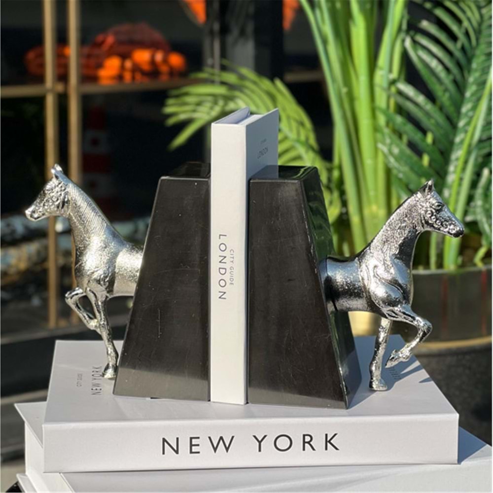 Döküm At Kafası Kitap Tutucu-Gümüş