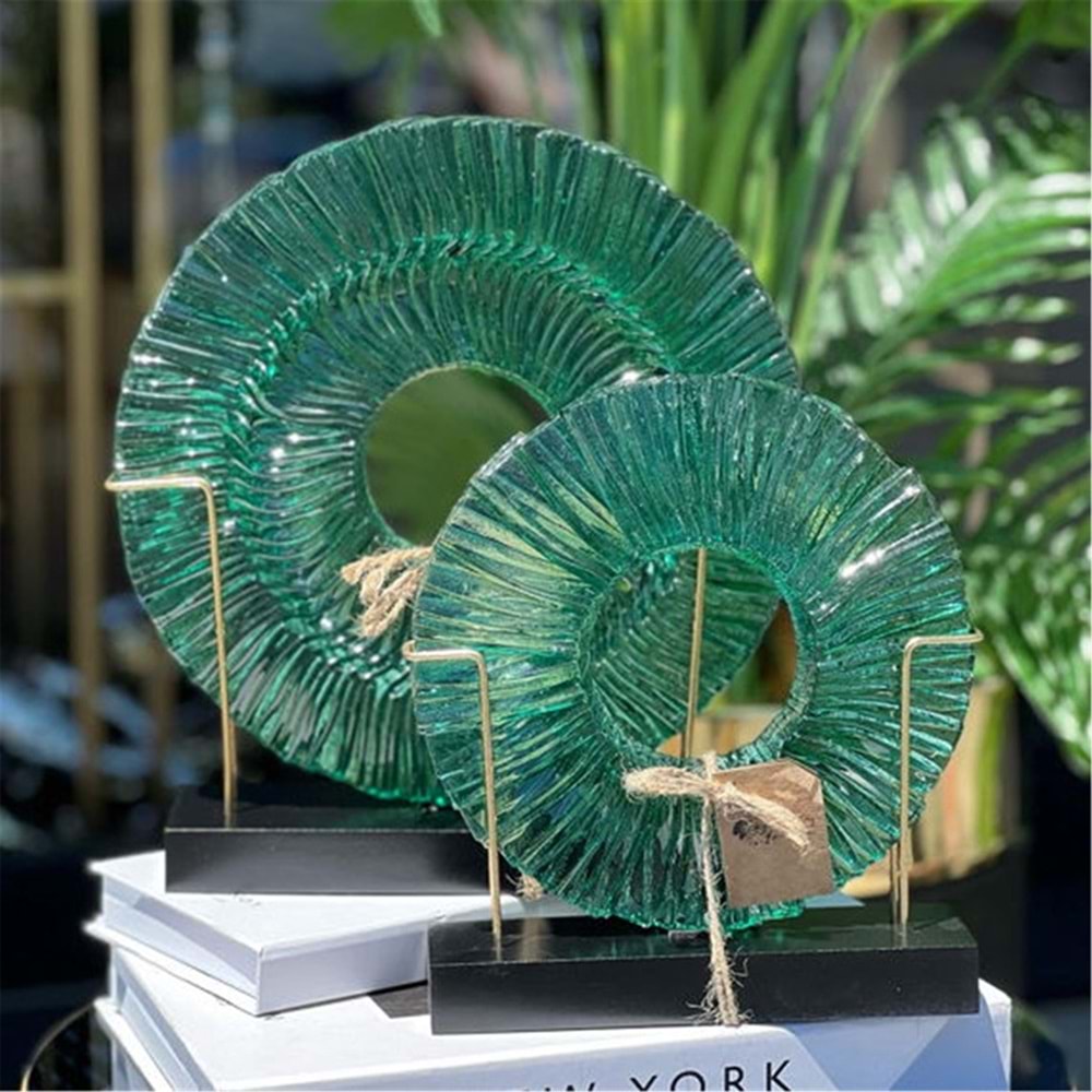 2 li Ahşap Kaide Cam Füzyon Zümrüt