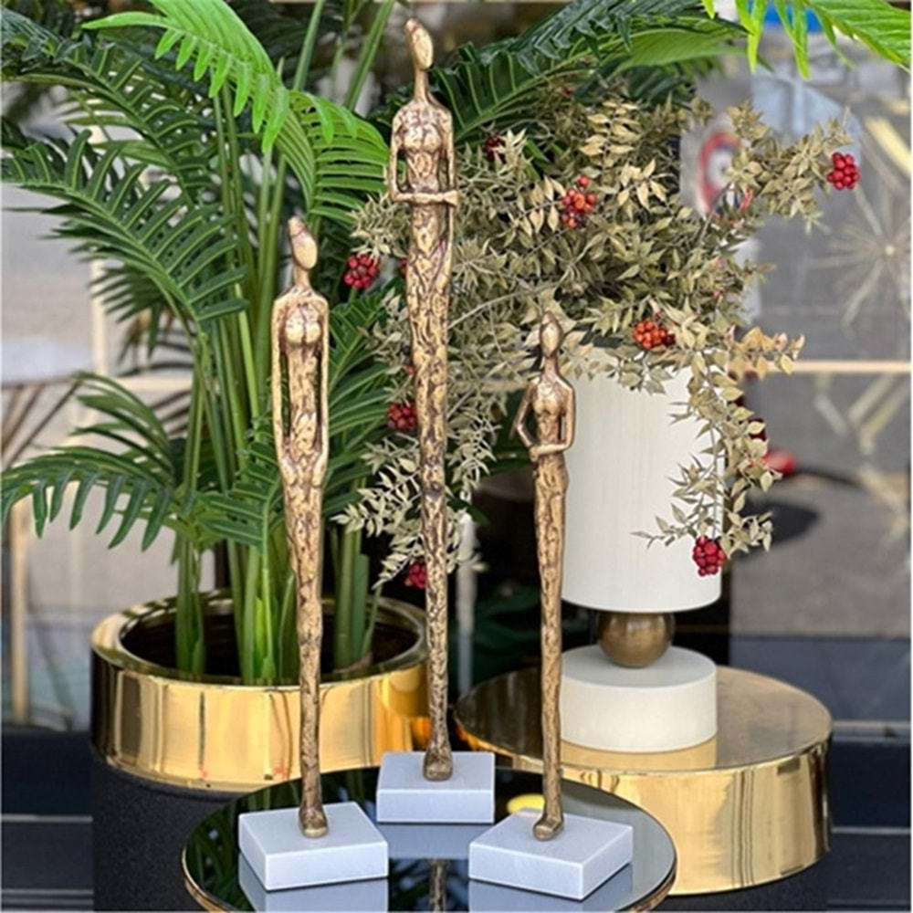 Topuzlu Kadın Heykel 3 Lü Takım Gold