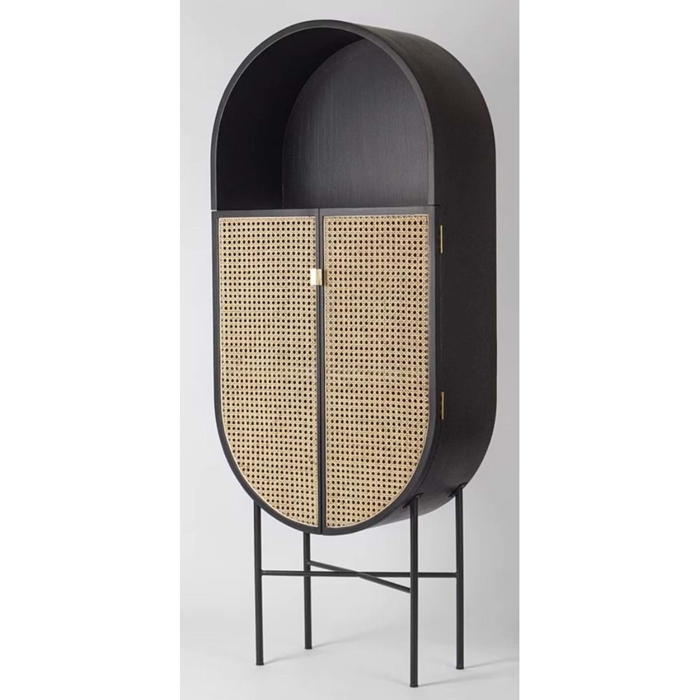 2 Kapaklı 3 Raflı Hazeran Hasır Vitrin 78x38x180 cm