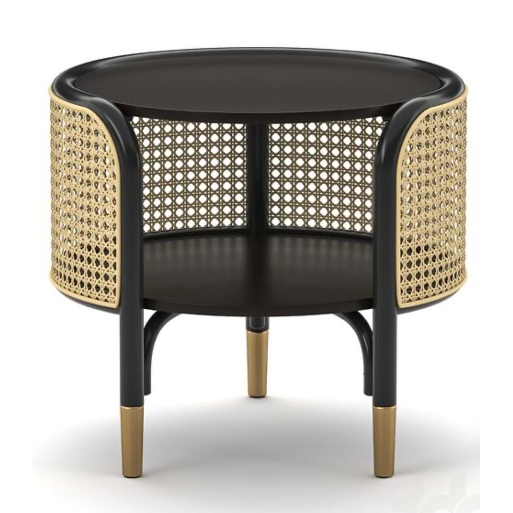 Ara Bölmeli Hazeran Hasır Yan Sehpa Ø 55 cm h 48 cm