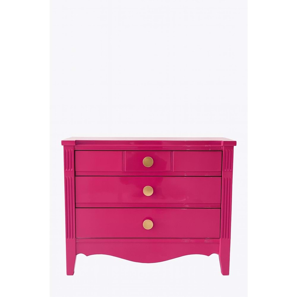 3 Çekmecli Ahşap Komodin Fuşya 63x46x56 cm