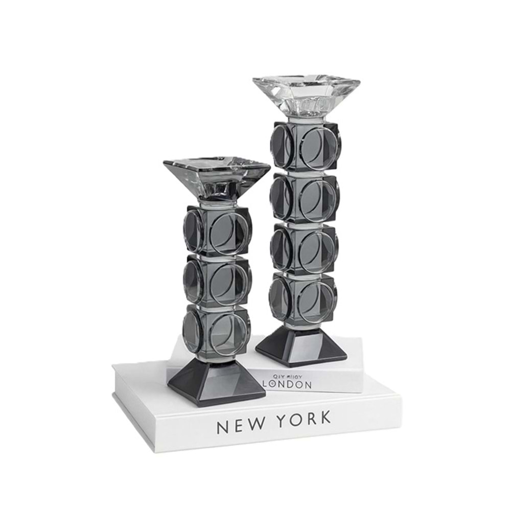 2 Li Yuvarlak Kristalli Lüks Şamdan Füme