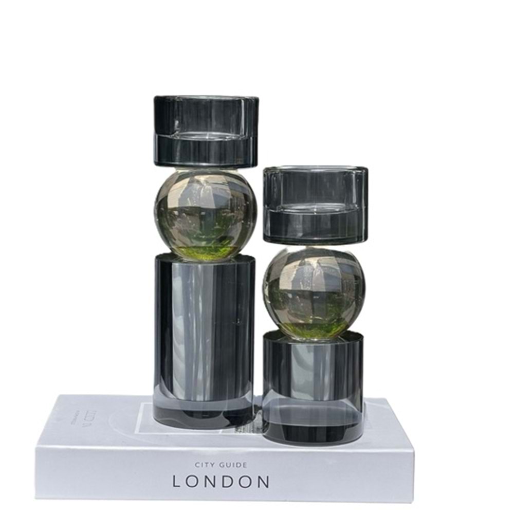 2 Li Yuvarlak Kristal Lüks Füme Şamadan