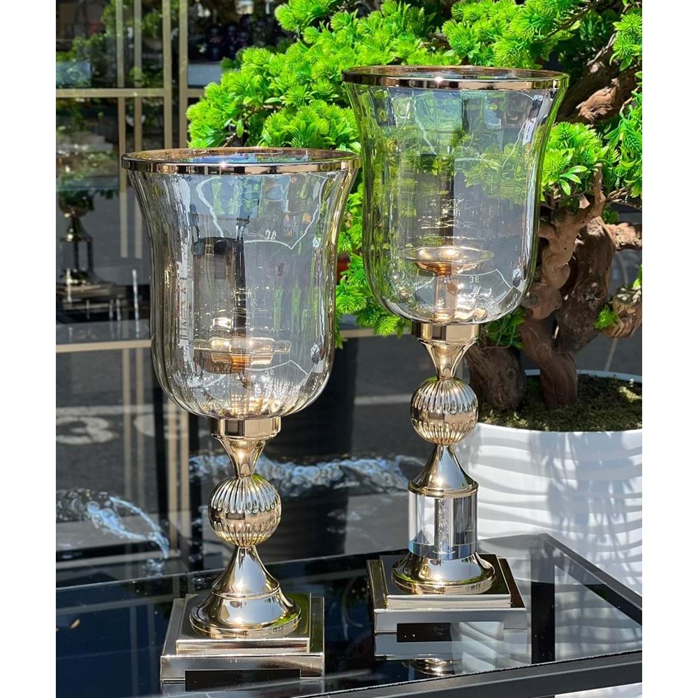 İthal 2 Li Cam Şamdan Eskitme