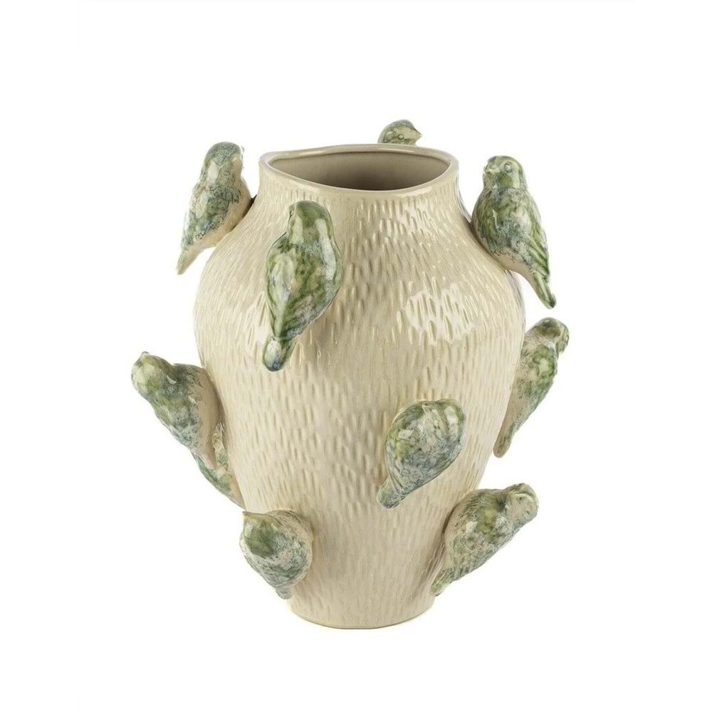 Krem Kuş Vazo 28x33 cm