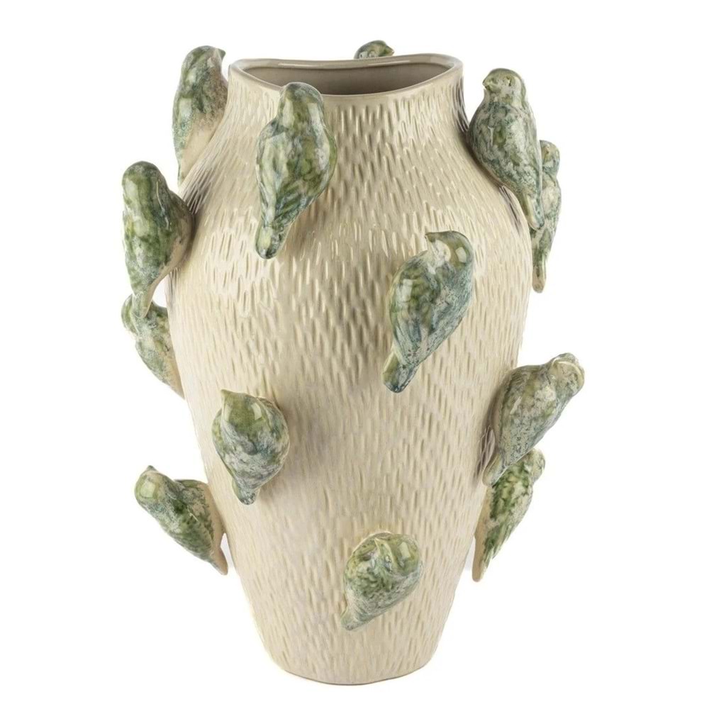 Krem Kuş Vazo 34x42 cm