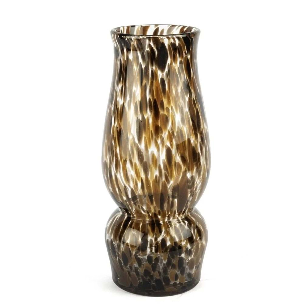 Kahverengi Desenli Cam Vazo 32x13 cm