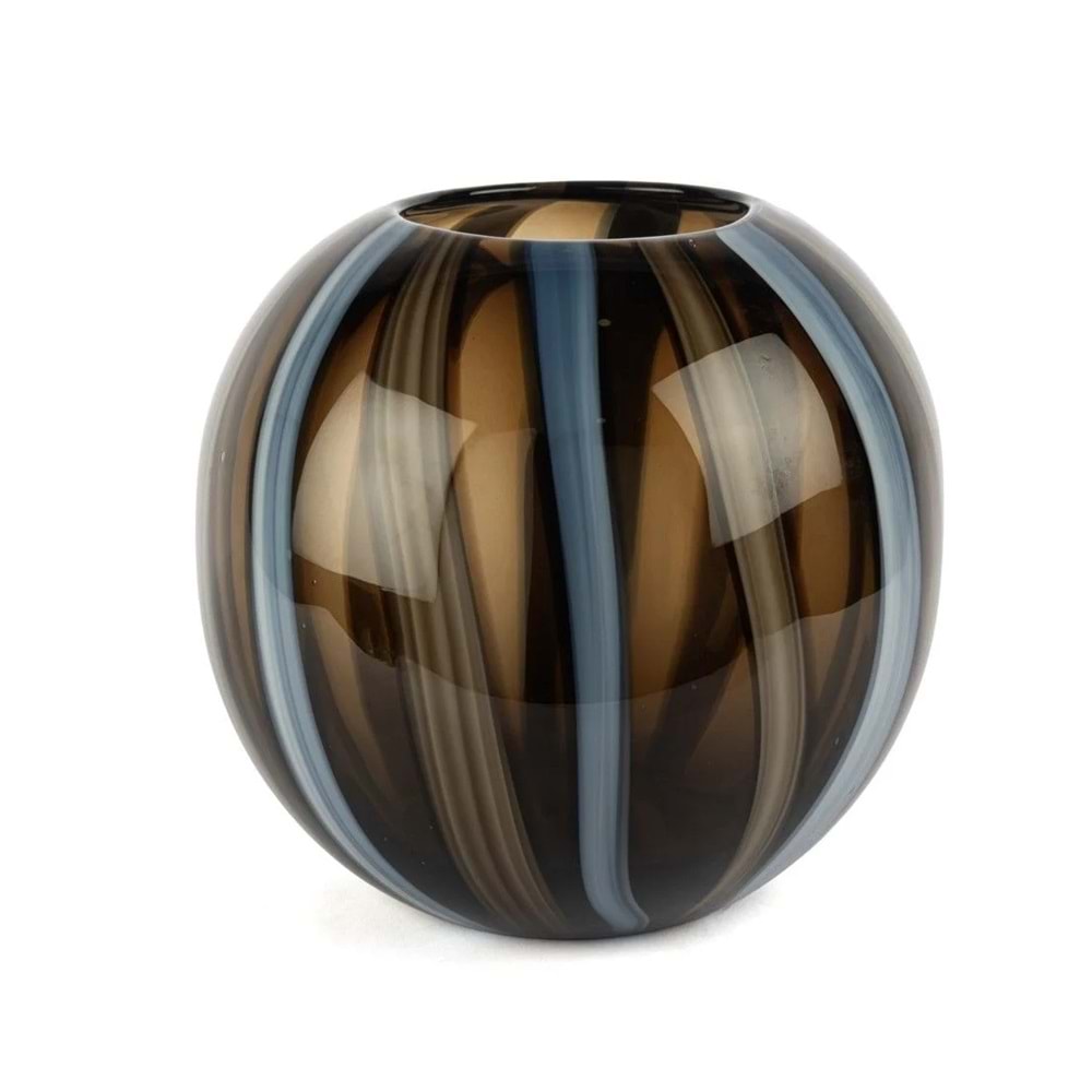 Kahverengi Mavi Şeritli Cam Vazo 24x26 cm