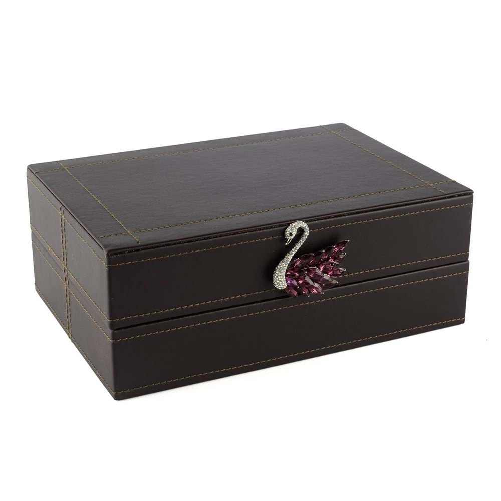 Kuğulu Mor Deri Kutu 26x18x10 cm