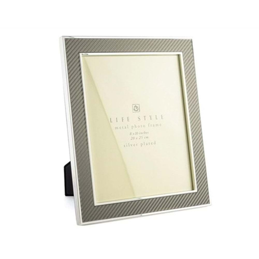 Silver Kenarlı Gri Kumaş Çerçeve 20x25cm