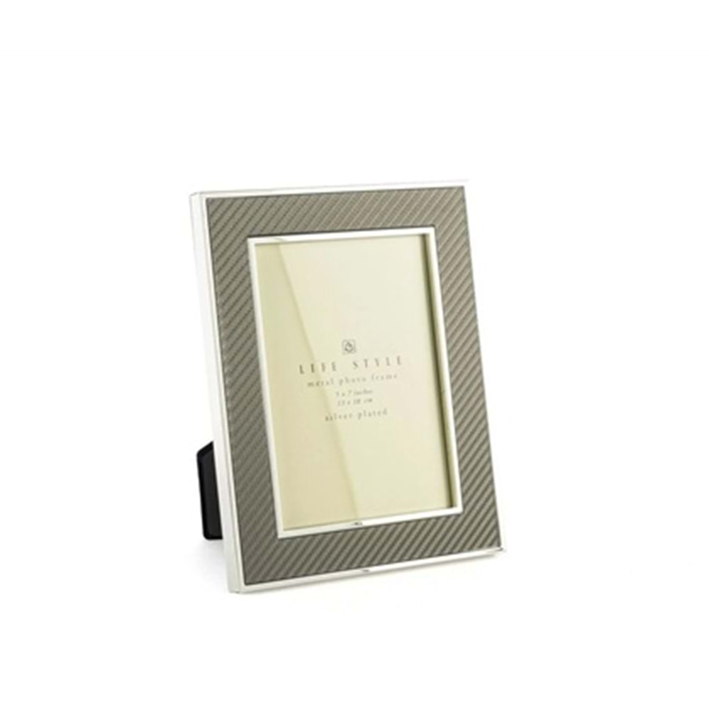 Silver Kenarlı Gri Kumaş Çerçeve 13x18 cm