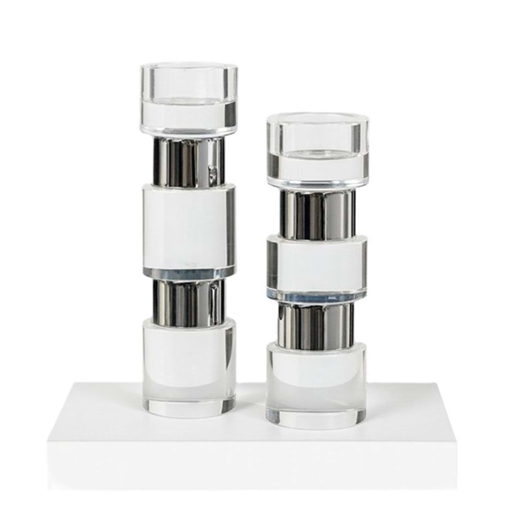 Silindir Katlı Modern Şamdan Gümüş