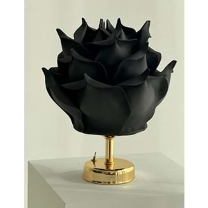 Siyah Eva Gül Tasarım Kablosuz Masa Lambası Gold