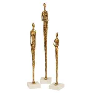 Topuzlu Kadın Heykel 3 Lü Takım Gold