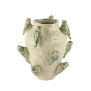 Krem Kuş Vazo 28x33 cm