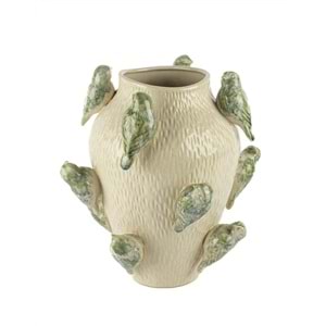 Krem Kuş Vazo 28x33 cm