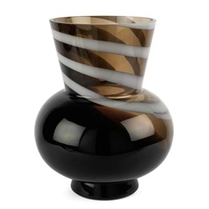 Kahverengi Beyaz Şeritli Cam Vazo 32x28 cm