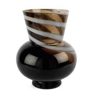 Kahverengi Beyaz Şeritli Cam Vazo 32x28 cm