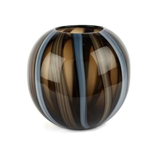Kahverengi Mavi Şeritli Cam Vazo 24x26 cm
