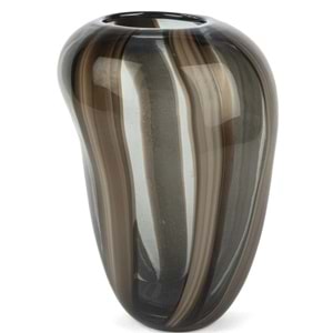 Kahve Çizgili Füme Cam Vazo 19x18x28 cm