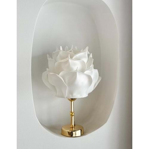 2'li Beyaz Eva Gül Tasarım Kablosuz Masa Lambası Gold