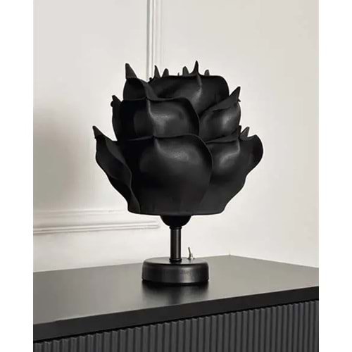 Siyah Eva Gül Tasarım Kablosuz Masa Lambası Mat