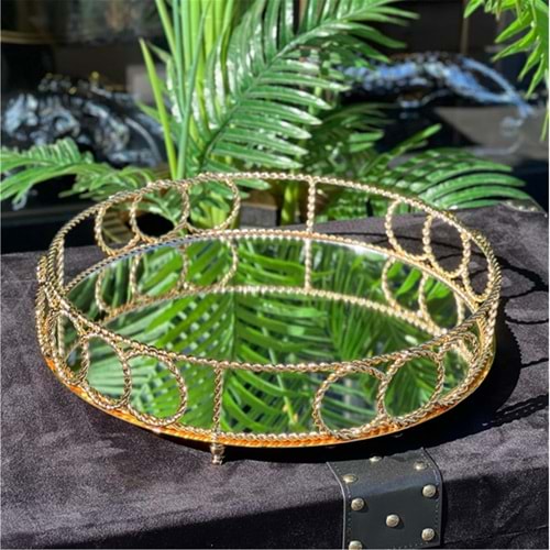 Halkalı 40 cm Yuvarlak Tepsi Gold