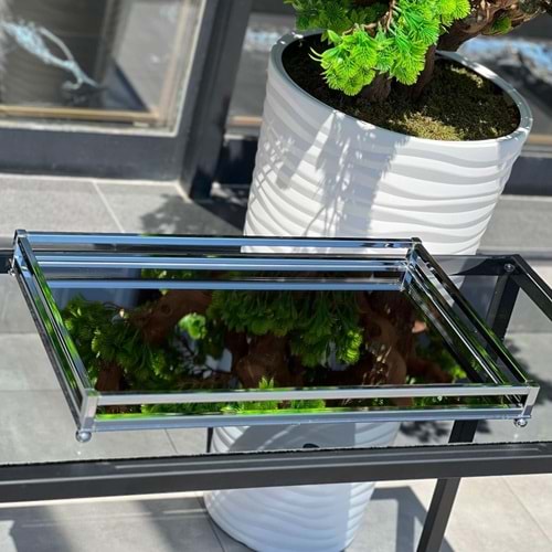 Halkalı 35x50 cm Tepsi Gümüş