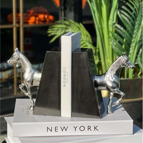 Döküm At Kafası Kitap Tutucu-Gümüş