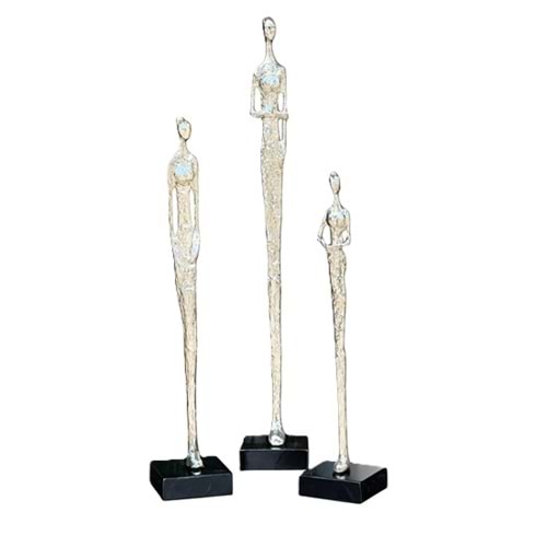 Topuzlu Kadın Heykel 3 Lü Takım Gümüş