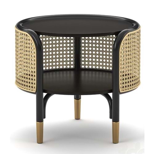 Ara Bölmeli Hazeran Hasır Yan Sehpa Ø 55 cm h 48 cm