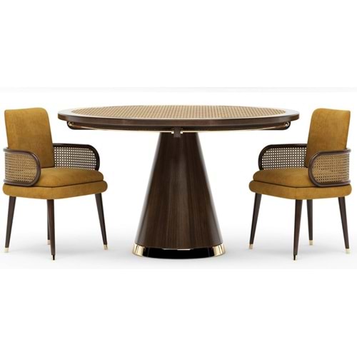 Hardal Rengi Hazeran Detaylı Ahşap Sandalyesi