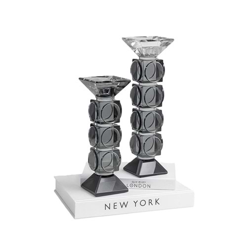 2 Li Yuvarlak Kristalli Lüks Şamdan Füme