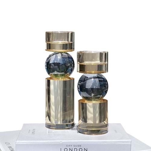 2 Li Yuvarlak Kristal Amber Şamadan