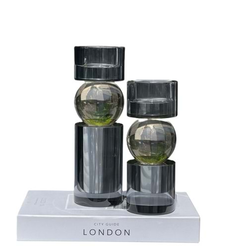 2 Li Yuvarlak Kristal Lüks Füme Şamadan