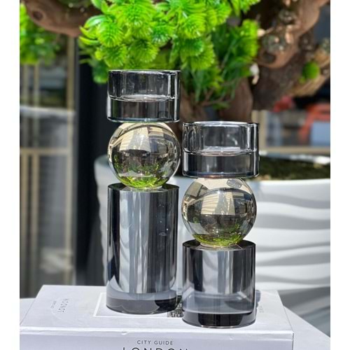 2 Li Katlı Kristal Yuvarlak Şamdan Füme