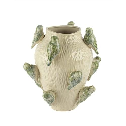 Krem Kuş Vazo 28x33 cm