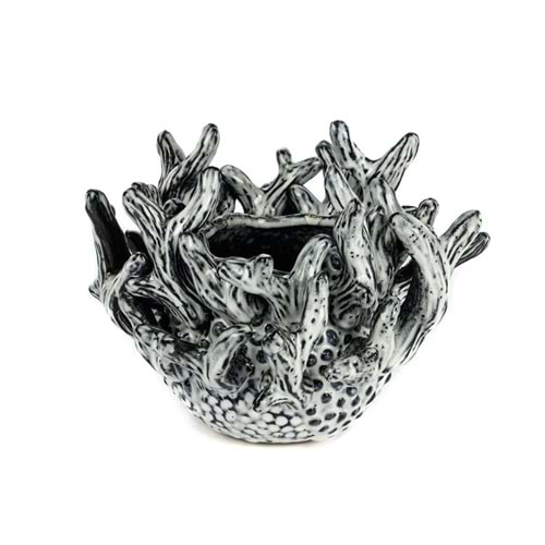 Gri Mercanlı Seramik Saksı 25x18 cm