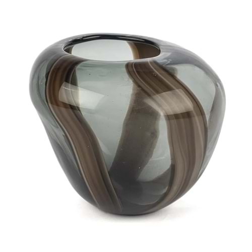 Kahve Çizgili Füme Cam Vazo 22x20x19 cm