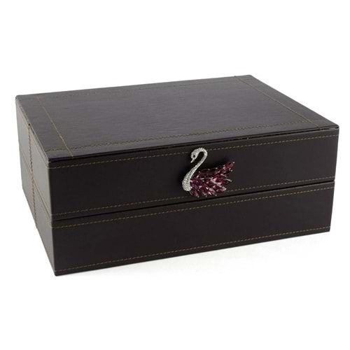 Kuğulu Mor Deri Kutu 30x22x12 cm