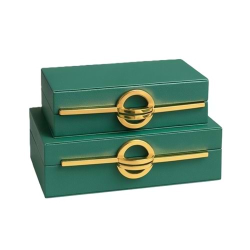 2 li Gold Detaylı Yeşil Deri Kutu