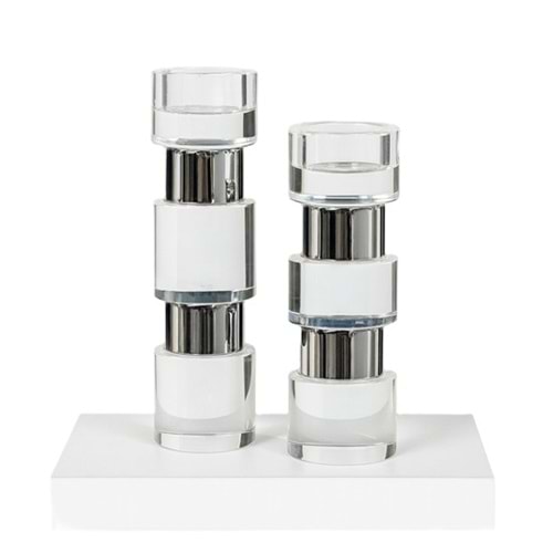 Silindir Katlı Modern Şamdan Gümüş