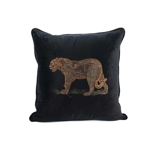 Leopar Nakışlı Siyah 50x50 Kırlent
