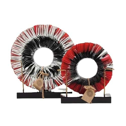 2 li Ahşap Kaide Cam Füzyon Kırmızı